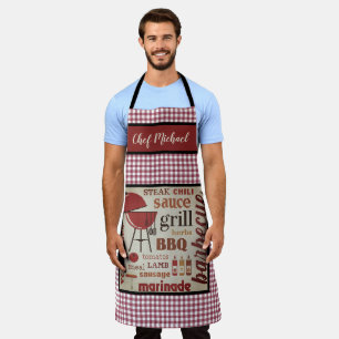 Personalised Barbecue Chef Red Gingham Check  Apron