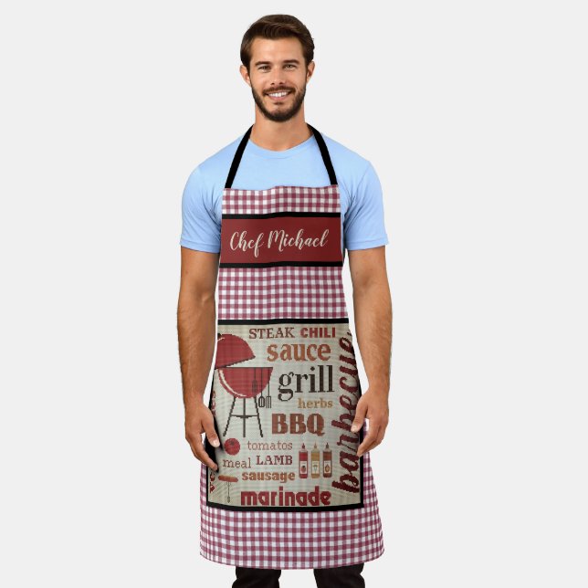Personalised Barbecue Chef Red Gingham Check  Apron (Worn)