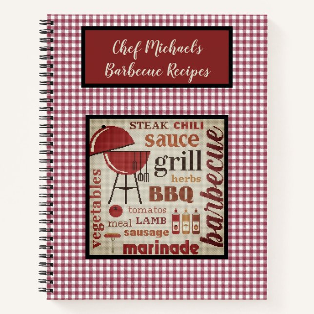 Personalised Barbecue Chef Red Gingham Check   Notebook (Front)