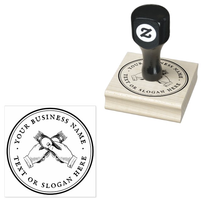 Personalised barber Round Rubber Stamp (Stamped)
