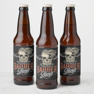 Personalised Barber Shop Hipster Skull and Razors Beer Bottle Label