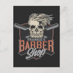 Personalised Barber Shop Hipster Skull and Razors  Holiday Postcard