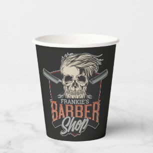 Personalised Barber Shop Hipster Skull and Razors Paper Cups