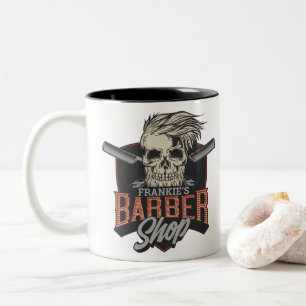 Personalised Barber Shop Hipster Skull and Razors Two-Tone Coffee Mug