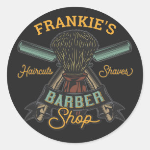 Personalised Barber Shop Retro Haircuts Shaves Classic Round Sticker