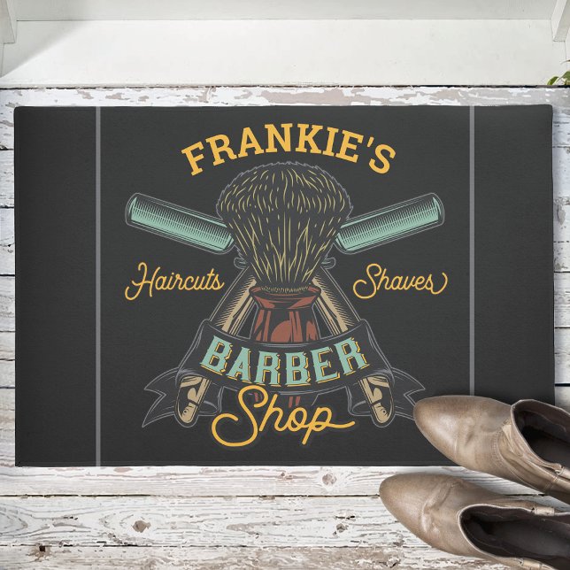 Personalised Barber Shop Retro Haircuts Shaves  Doormat (Creator Uploaded)