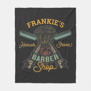 Personalised Barber Shop Retro Haircuts Shaves Fleece Blanket