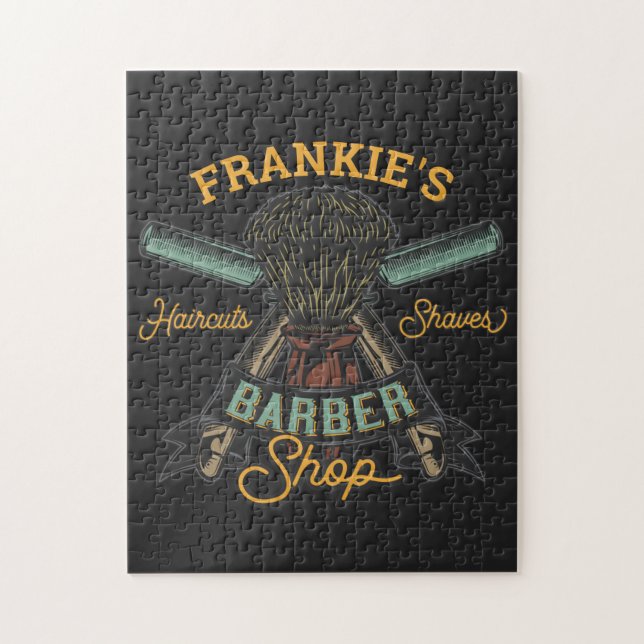Personalised Barber Shop Retro Haircuts Shaves  Jigsaw Puzzle (Vertical)