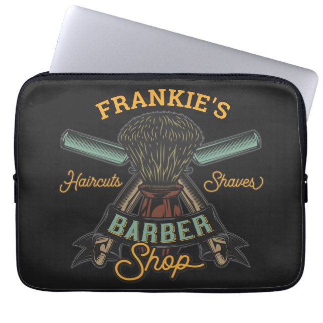 Personalised Barber Shop Retro Haircuts Shaves  Laptop Sleeve (Front)