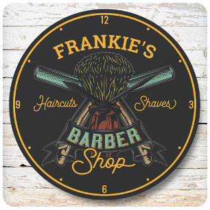 Personalised Barber Shop Retro Haircuts Shaves Large Clock