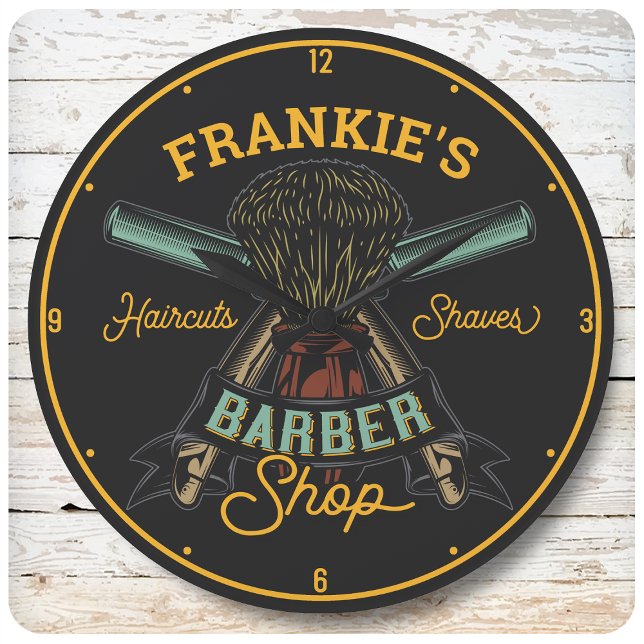 Personalised Barber Shop Retro Haircuts Shaves Large Clock (Creator Uploaded)