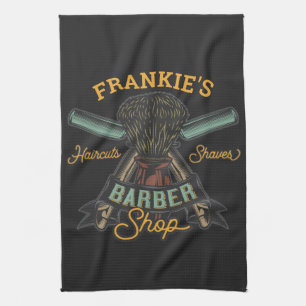 Personalised Barber Shop Retro Haircuts Shaves Tea Towel