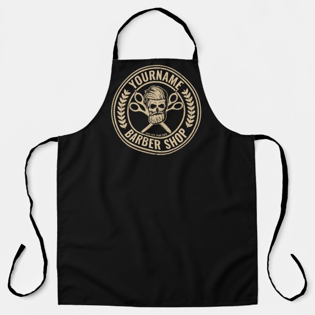 Personalised Barber Shop Skull Rockabilly Salon  Apron (Front)