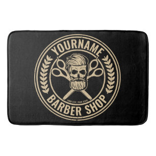 Personalised Barber Shop Skull Rockabilly Salon   Bath Mat