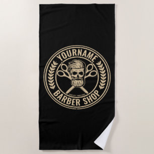 Personalised Barber Shop Skull Rockabilly Salon Beach Towel