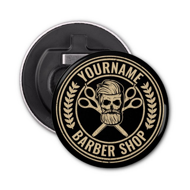 Personalised Barber Shop Skull Rockabilly Salon  Bottle Opener (Front)