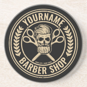 Personalised Barber Shop Skull Rockabilly Salon   Coaster