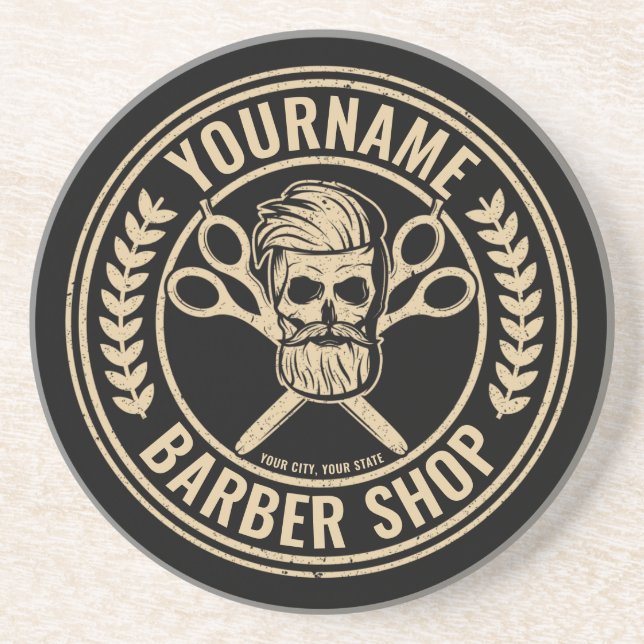 Personalised Barber Shop Skull Rockabilly Salon   Coaster (Front)