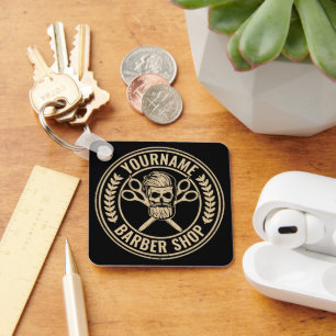 Personalised Barber Shop Skull Rockabilly Salon  Key Ring