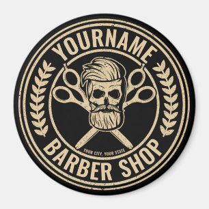 Personalised Barber Shop Skull Rockabilly Salon Magnet