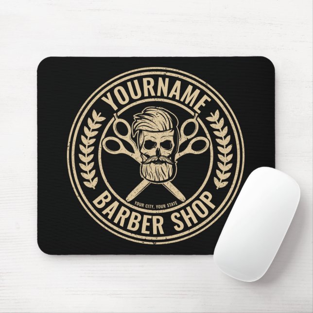 Personalised Barber Shop Skull Rockabilly Salon   Mouse Pad (With Mouse)