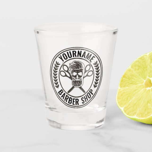 Personalised Barber Shop Skull Rockabilly Salon   Shot Glass (Front)