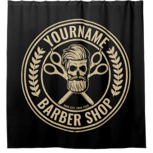 Personalised Barber Shop Skull Rockabilly Salon Shower Curtain