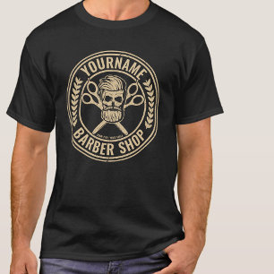 Personalised Barber Shop Skull Rockabilly Salon   T-Shirt