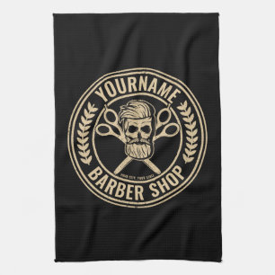 Personalised Barber Shop Skull Rockabilly Salon Tea Towel