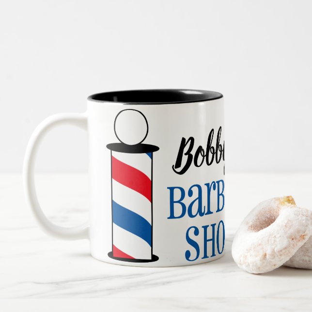 Personalised Barber Shop Two-Tone Coffee Mug (With Donut)