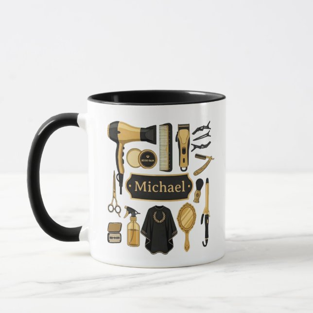 ​Personalised Barber Tools Custom Name Coffee Mug (Left)