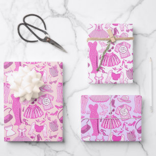 Personalised Barbiecore Pink and Hot Pink Fashion Wrapping Paper Sheet