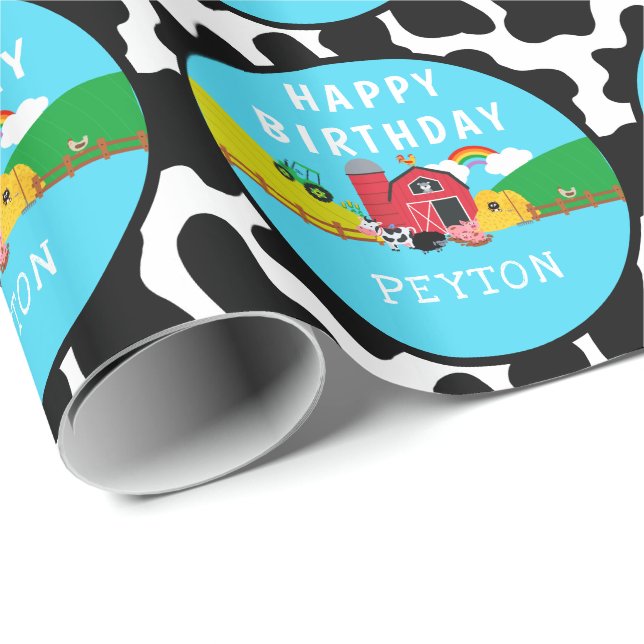 Personalised Barnyard Farm Animal Birthday Party Wrapping Paper (Roll Corner)