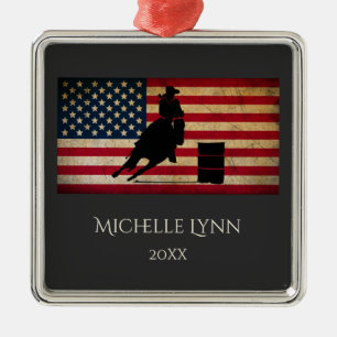Personalised Barrel Racer American Flag Horse Metal Ornament