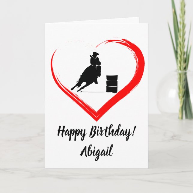 Personalised Barrel Racing Horse, Heart Birthday Card (Front)