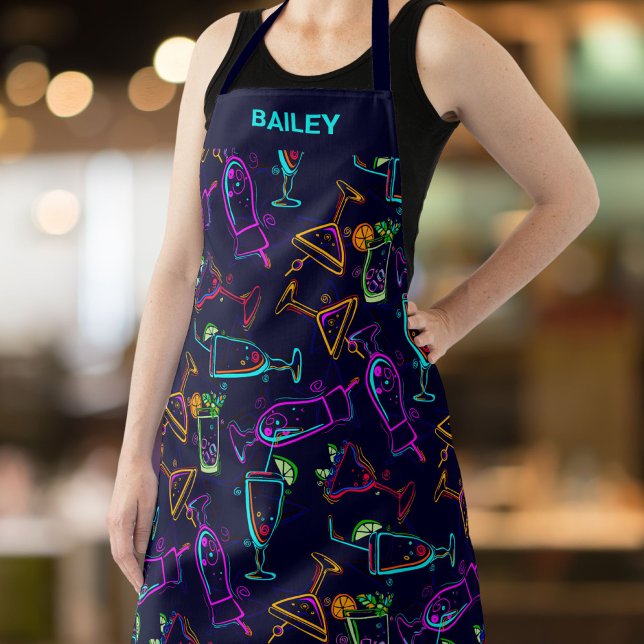 Personalised Bartender Name, Bright Neon Cocktails Apron (Creator Uploaded)
