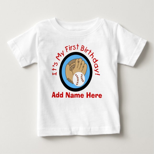 Personalised Baseball 1st Birthday  Tshirt (Front)