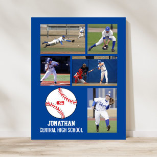 Personalised Baseball 5 Photo Collage Name Team # Poster