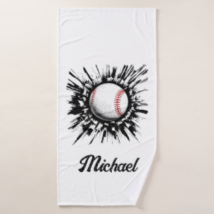 Personalised Baseball Ball Breaking Through Wall Bath Towel