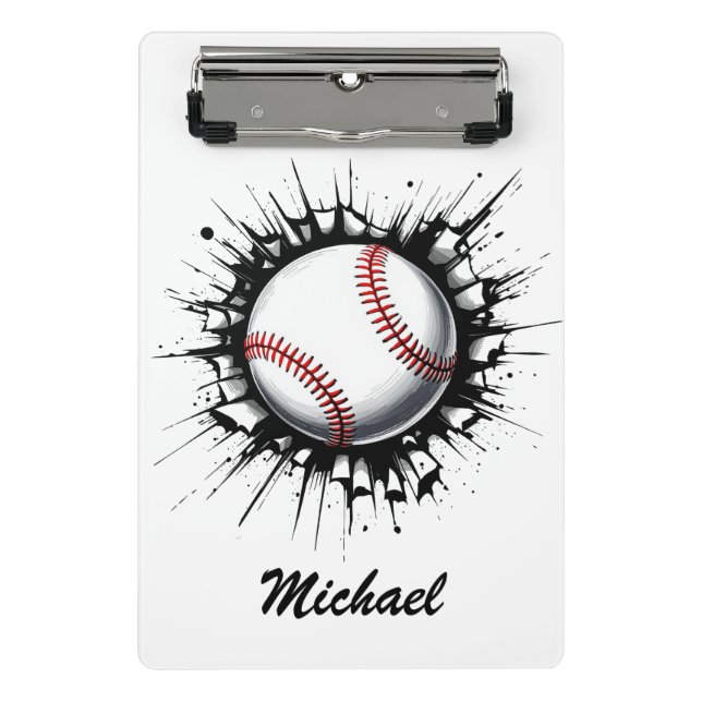  Personalised Baseball Ball Breaking Through Wall  Mini Clipboard (Front)