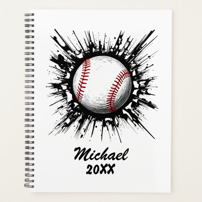  Personalised Baseball Ball Breaking Through Wall  Planner (Front)