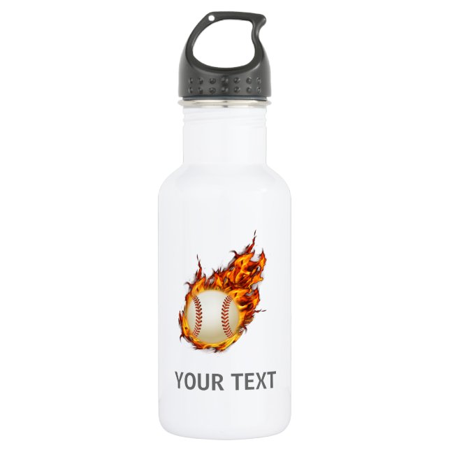 Personalised Baseball Ball on Fire 532 Ml Water Bottle (Front)