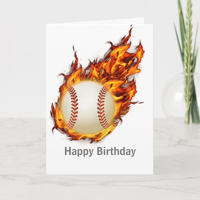 Personalised Baseball Ball on Fire Card (Front)