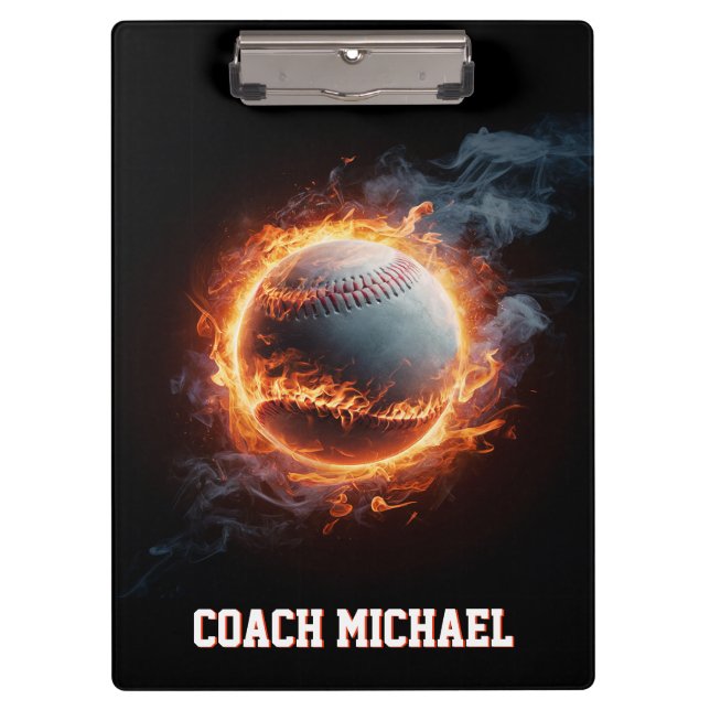 Personalised  Baseball Ball on Fire Clipboard (Front)