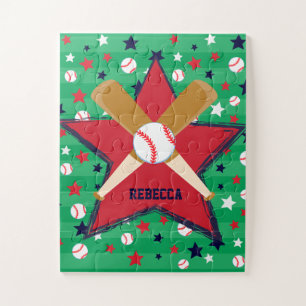 Personalised Baseball bats ball and stars Jigsaw Puzzle