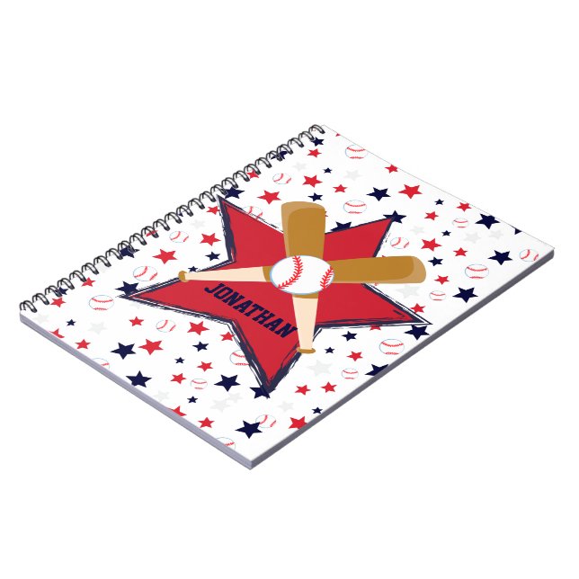 Personalised Baseball bats ball and stars Notebook (Left Side)