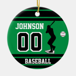 Personalised Baseball Batter   Green and Black Ceramic Ornament