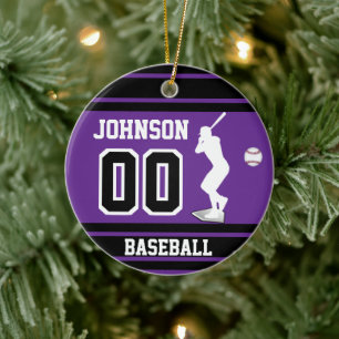 Personalised Baseball Batter   Purple Ceramic Ornament