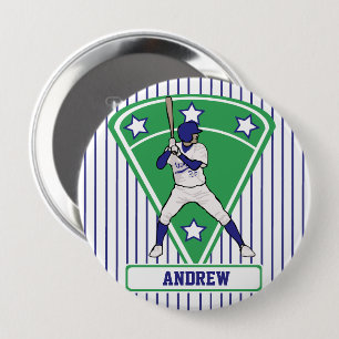 Personalised Baseball Batter Star Blue 10 Cm Round Badge