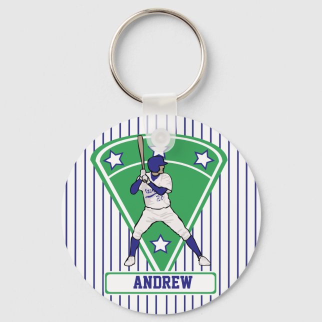Personalised Baseball Batter Star Blue Key Ring (Front)